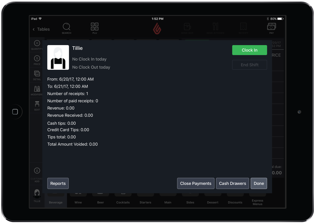Clocking in and out Lightspeed Restaurant