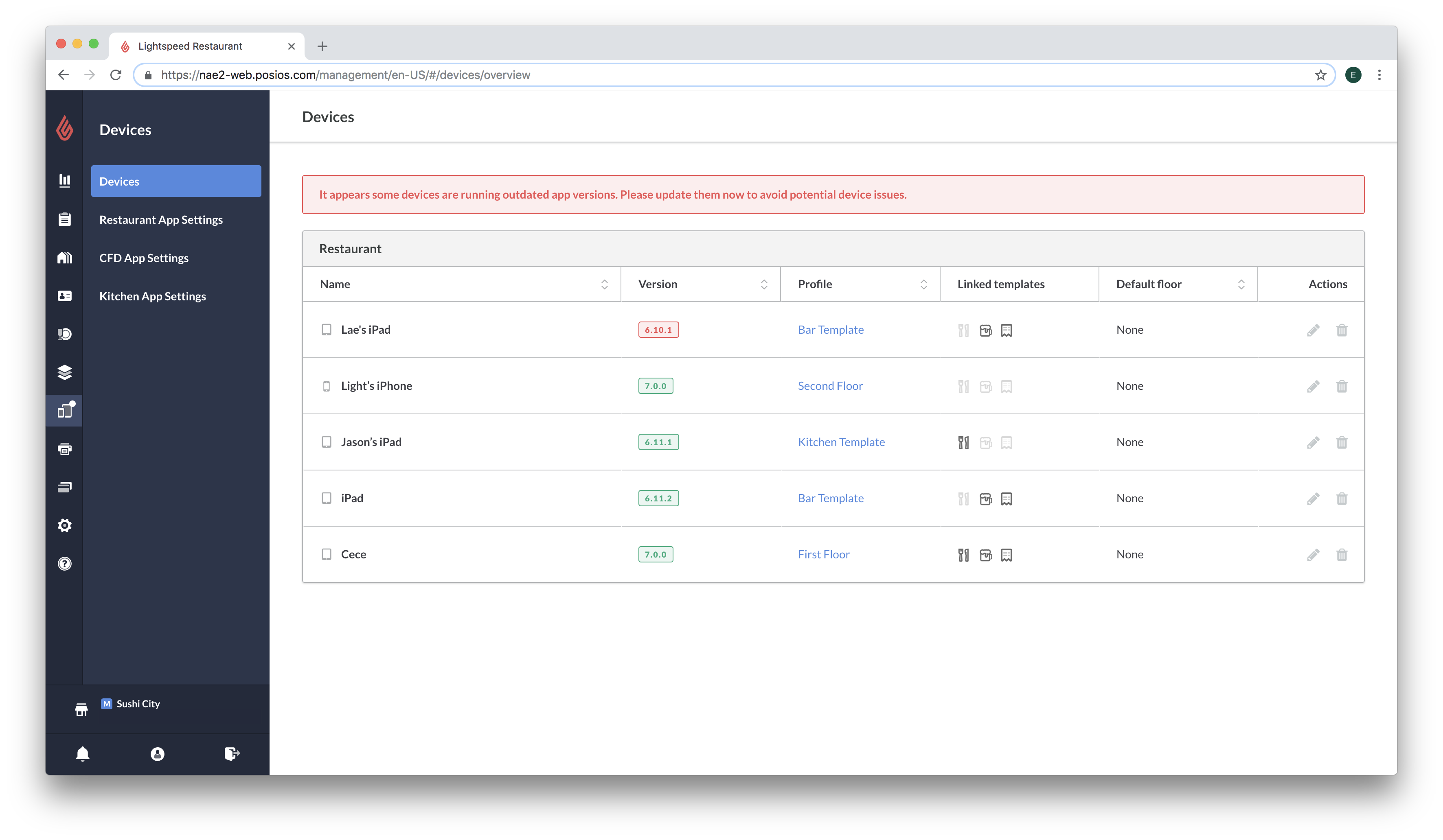 lightspeed onsite server version