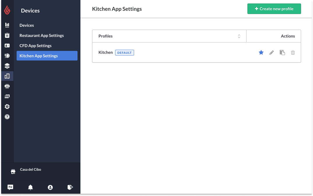 Instellingenpagina Kitchen-app