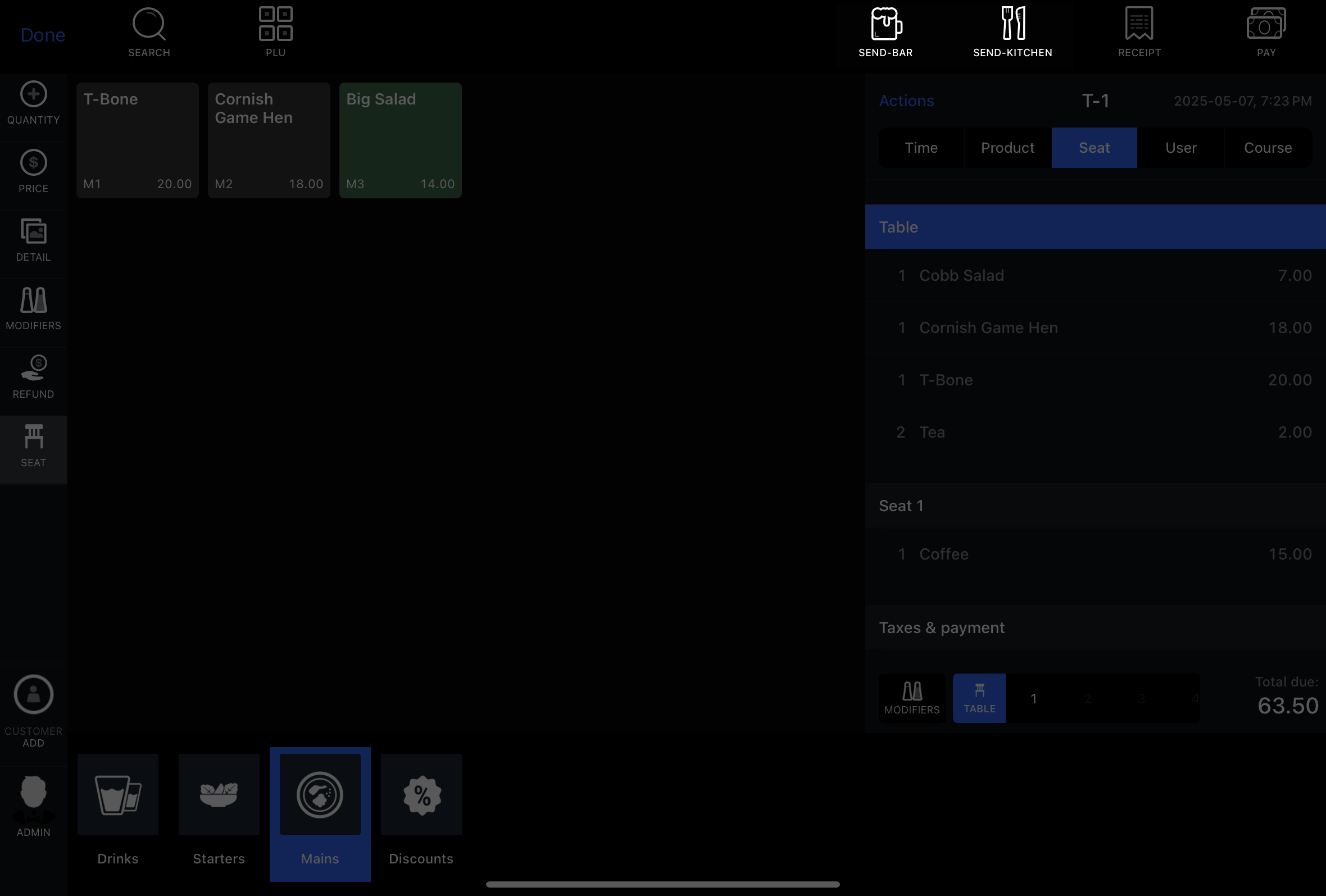 Send-Bar and Send-Kitchen buttons highlighted