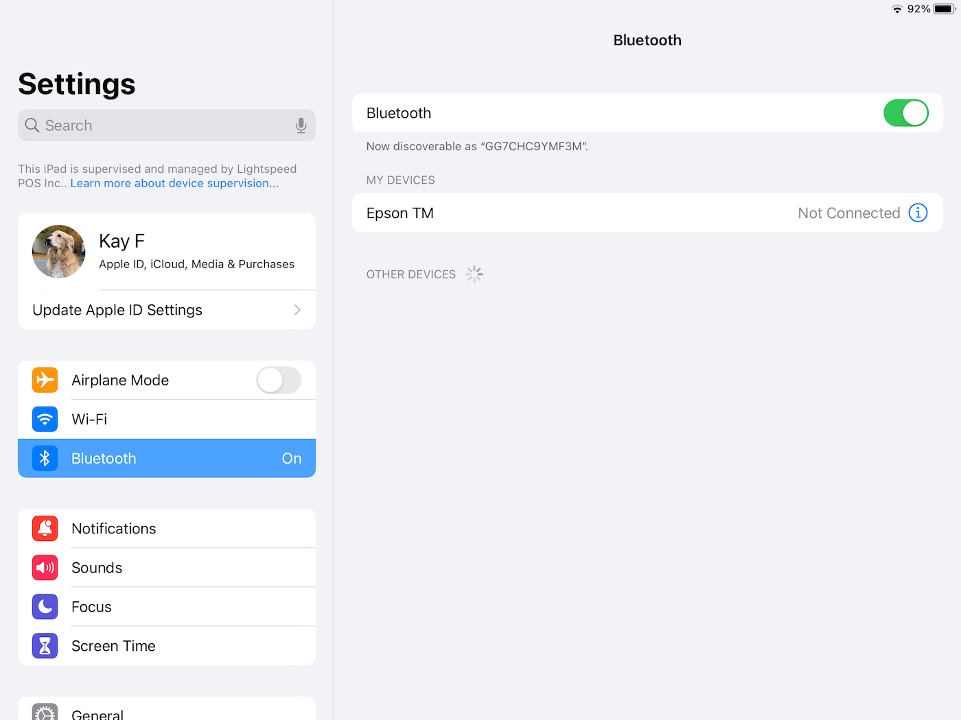 Bluetooth options found in the iOS settings page.