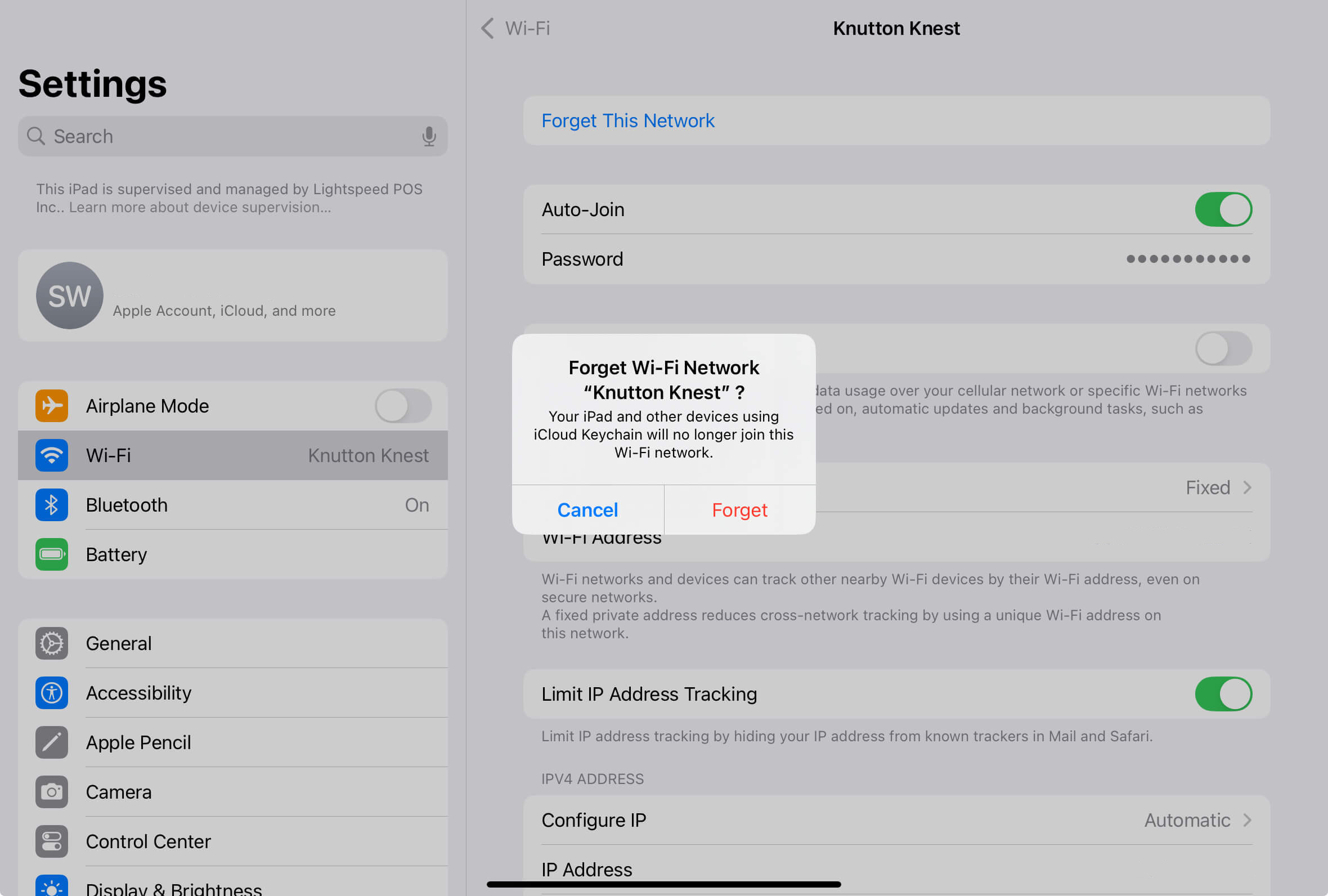 The Forget Wifi Network popup