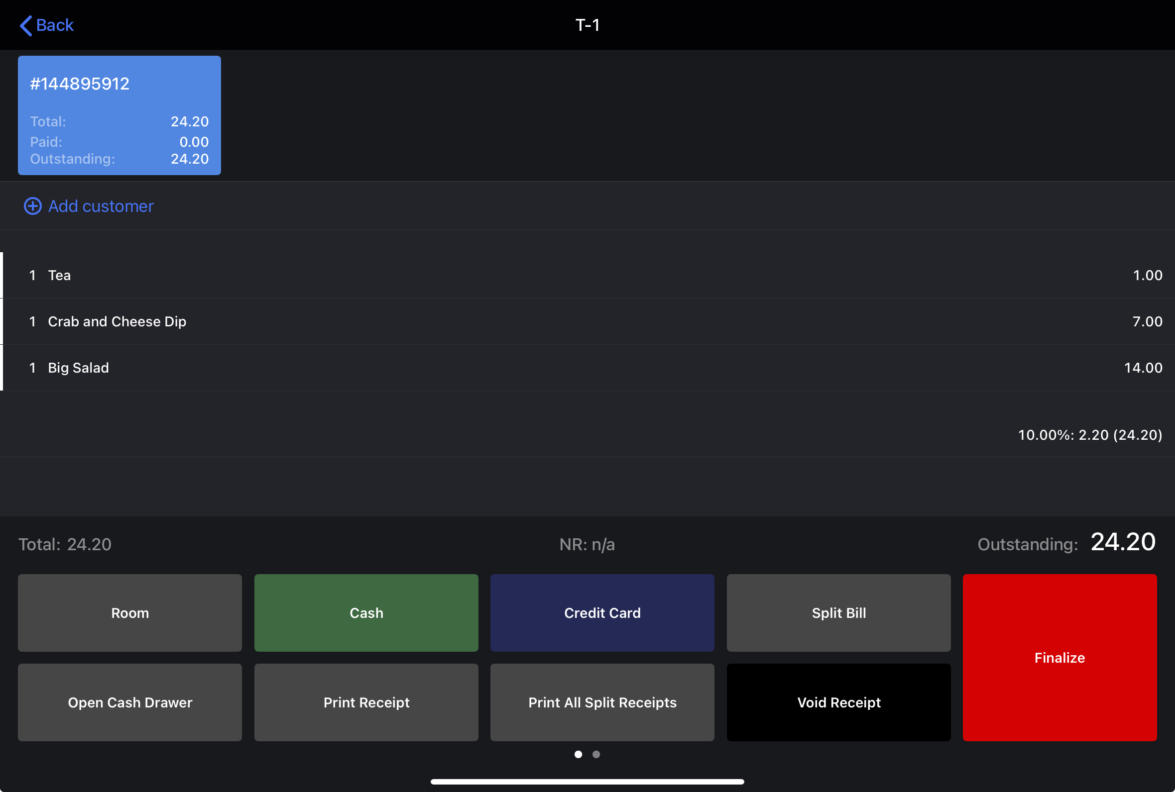 The Detailed payments screen