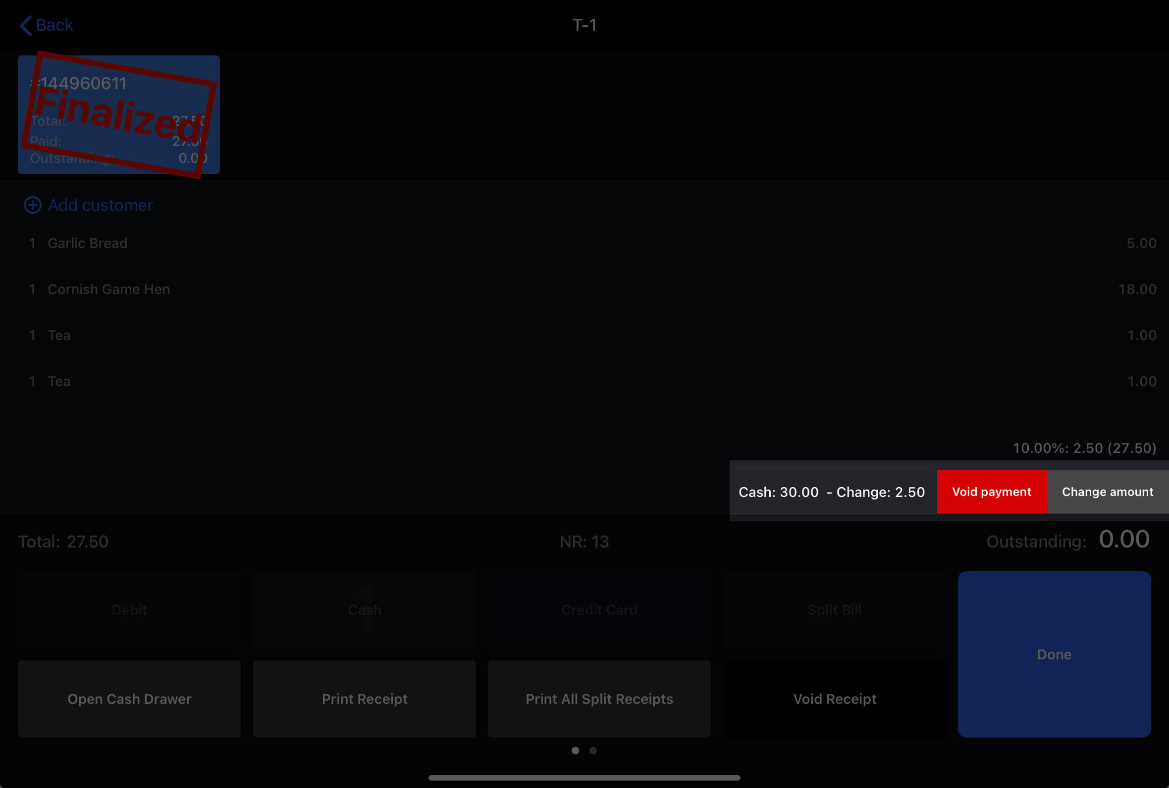 The change amount button highlighted