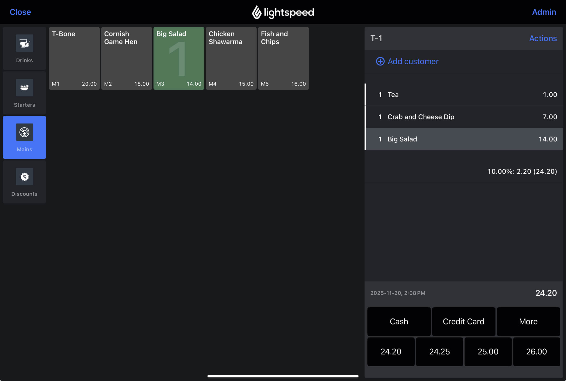The Order screen in Quick Service mode