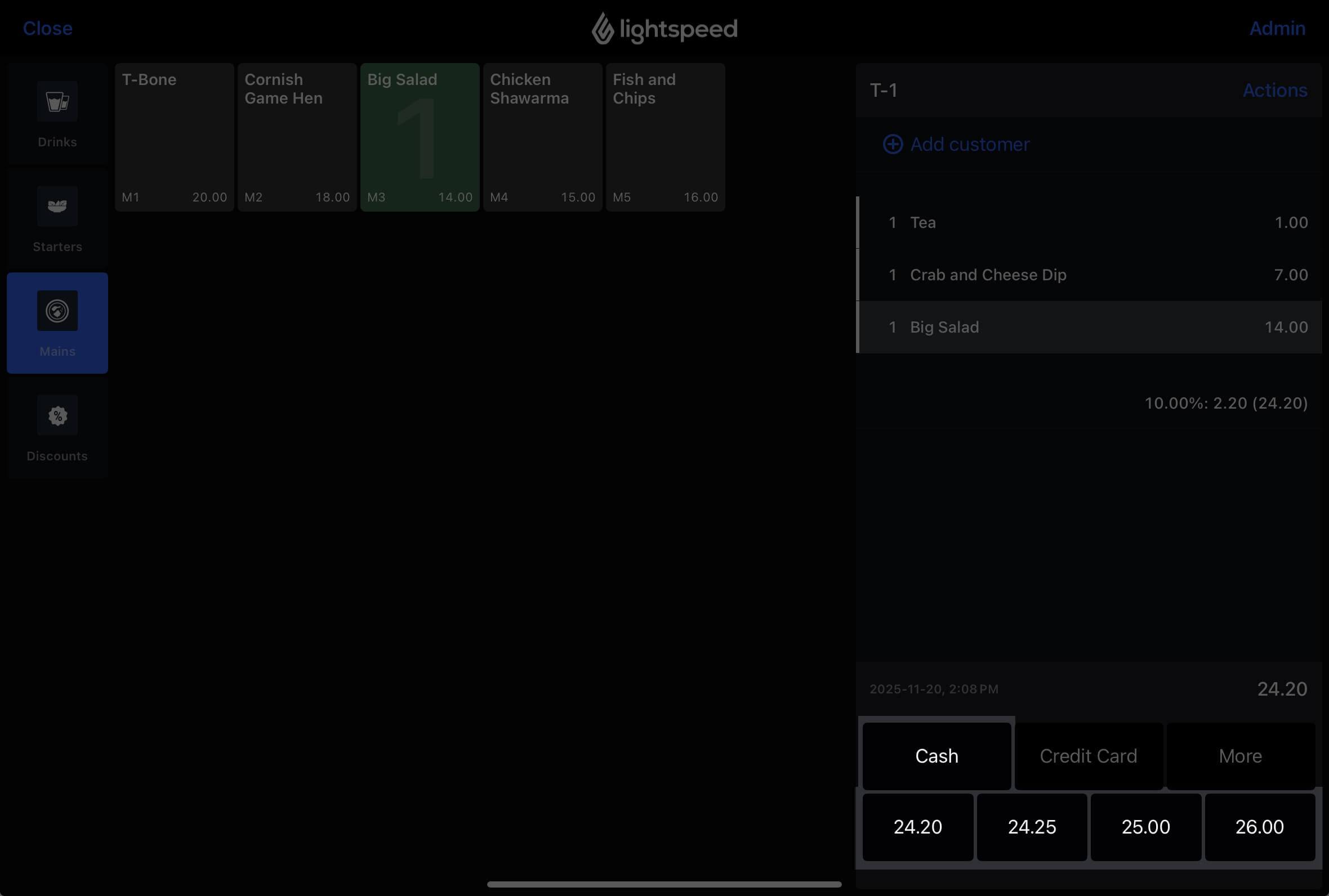 The Cash and smart suggestion buttons highlighted