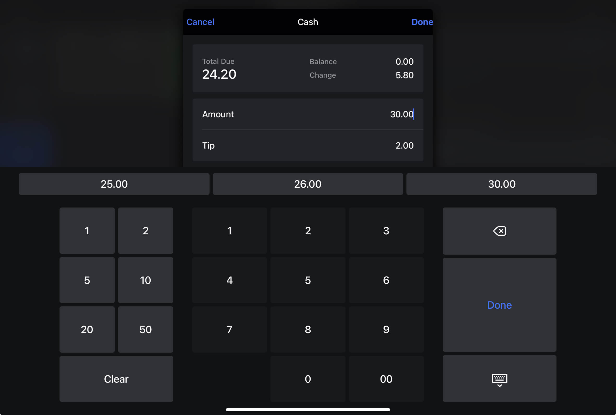 The Cash payment due screen