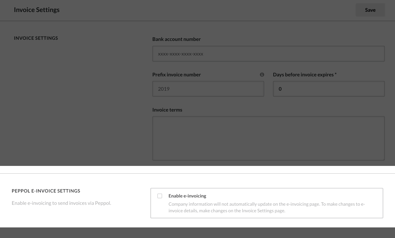 The Peppol E-Invoice Settings section highlighted