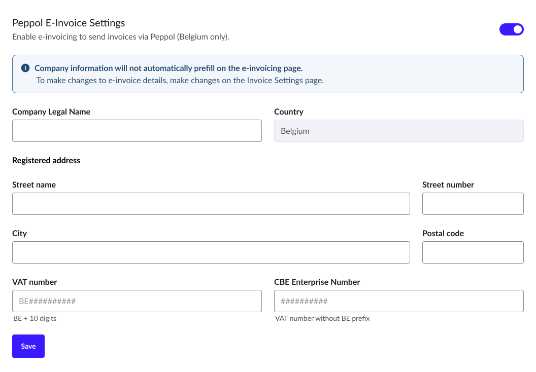 Het Peppol-formulier in Restaurant Manager