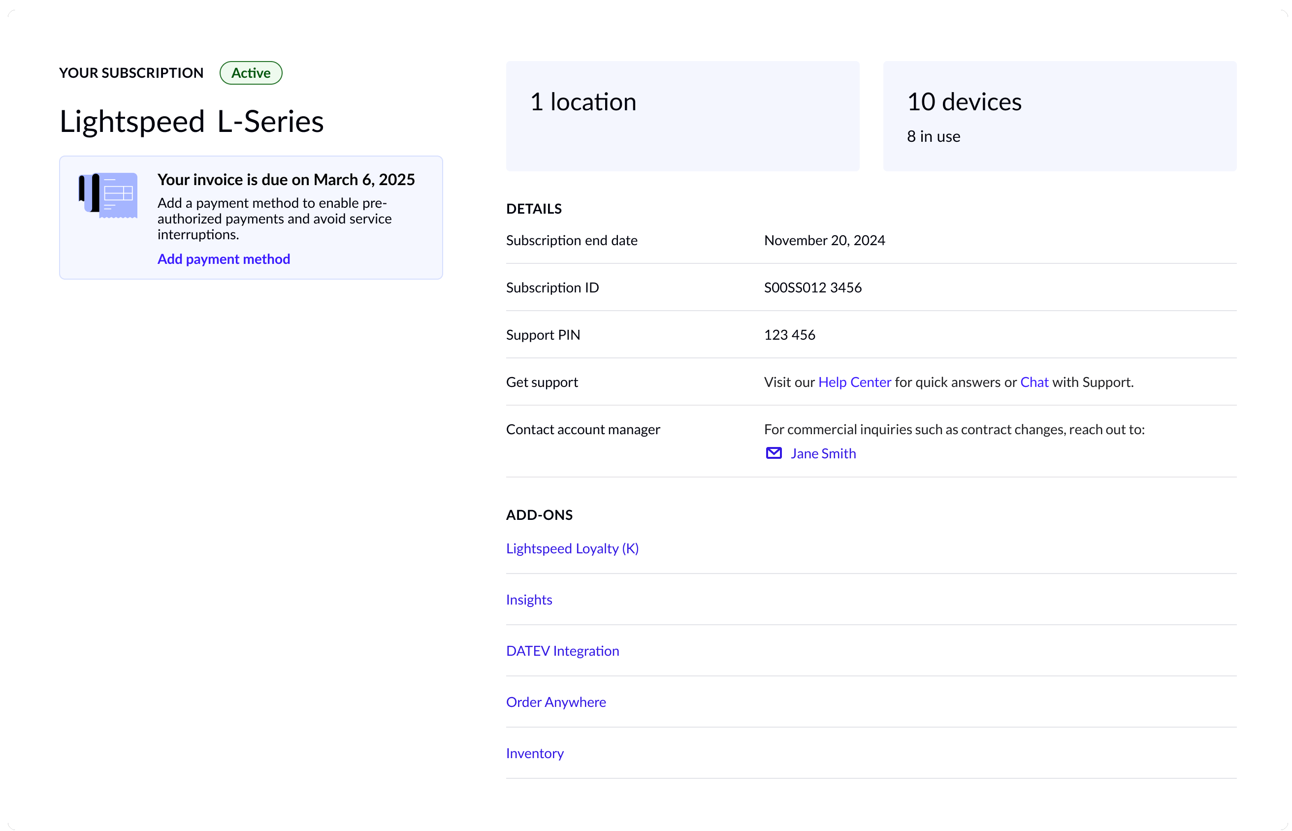 Onglet Vue d’ensemble de la page Abonnement et facturation.
