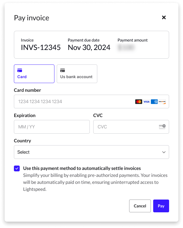 Écran permettant de régler la facture.