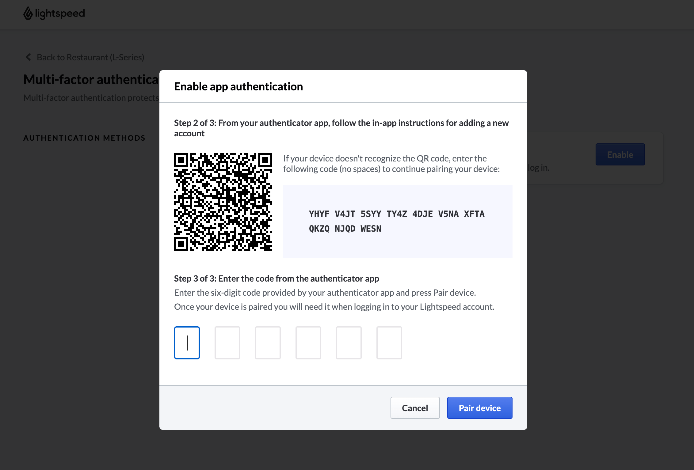 Pairing a device for authentication