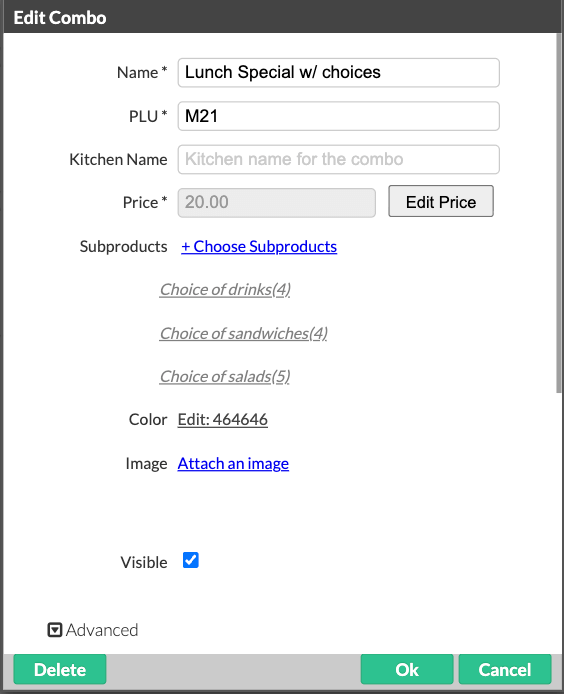 Combos 1.0 details pop-up window
