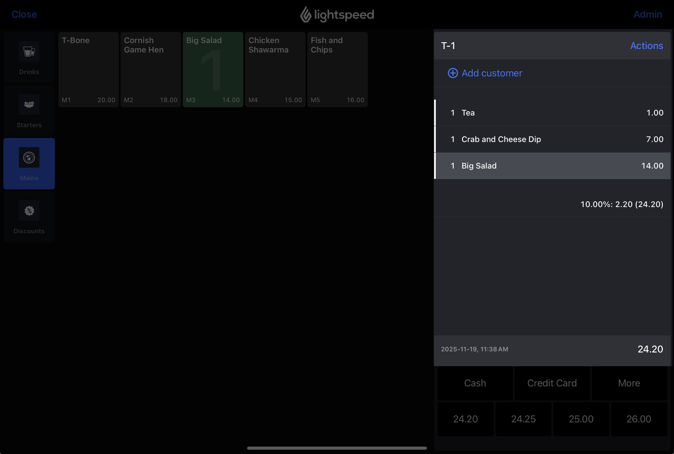 Le panneau d’affichage de l’addition est mis en évidence.