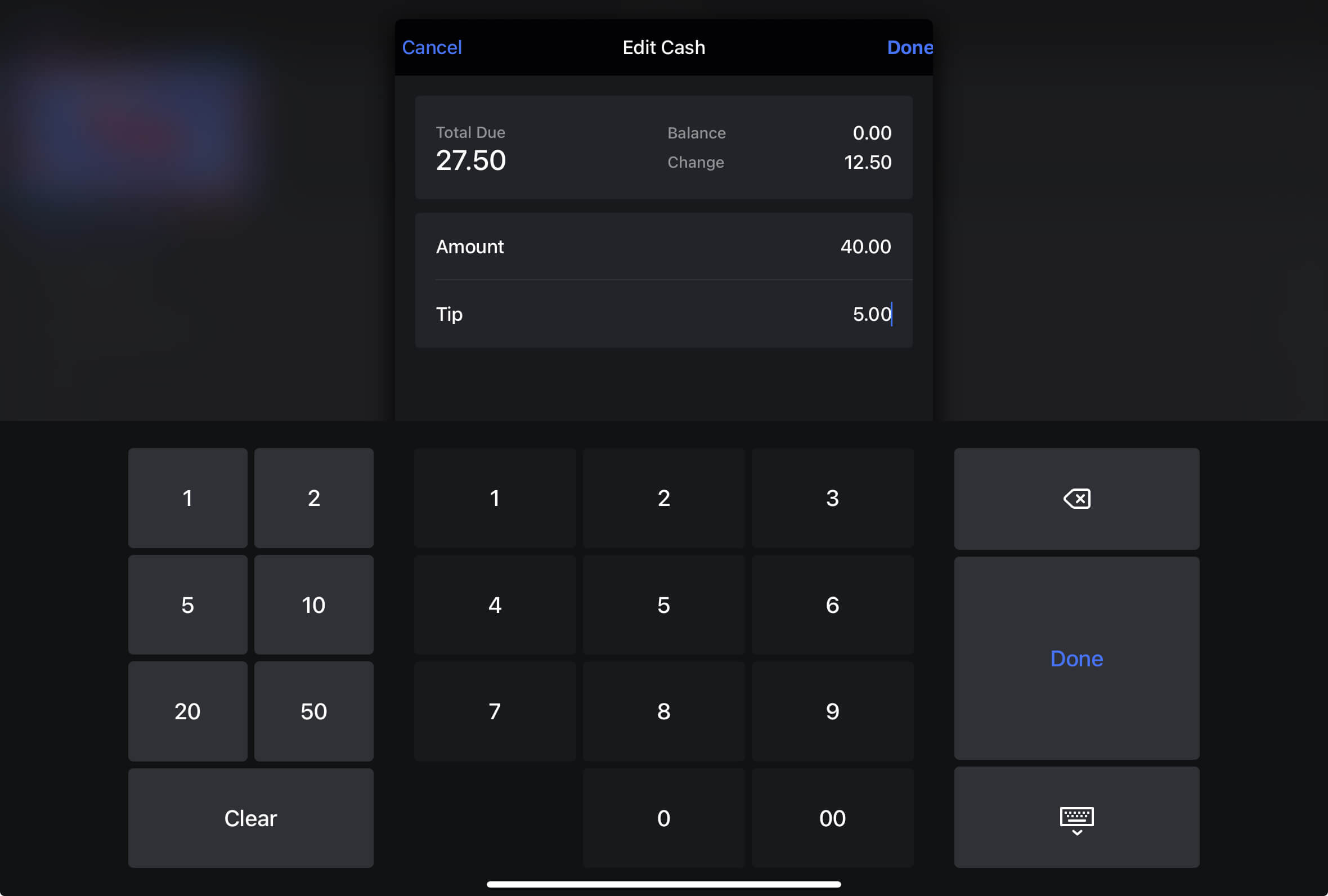 Fenêtre contextuelle permettant de modifier les montants.