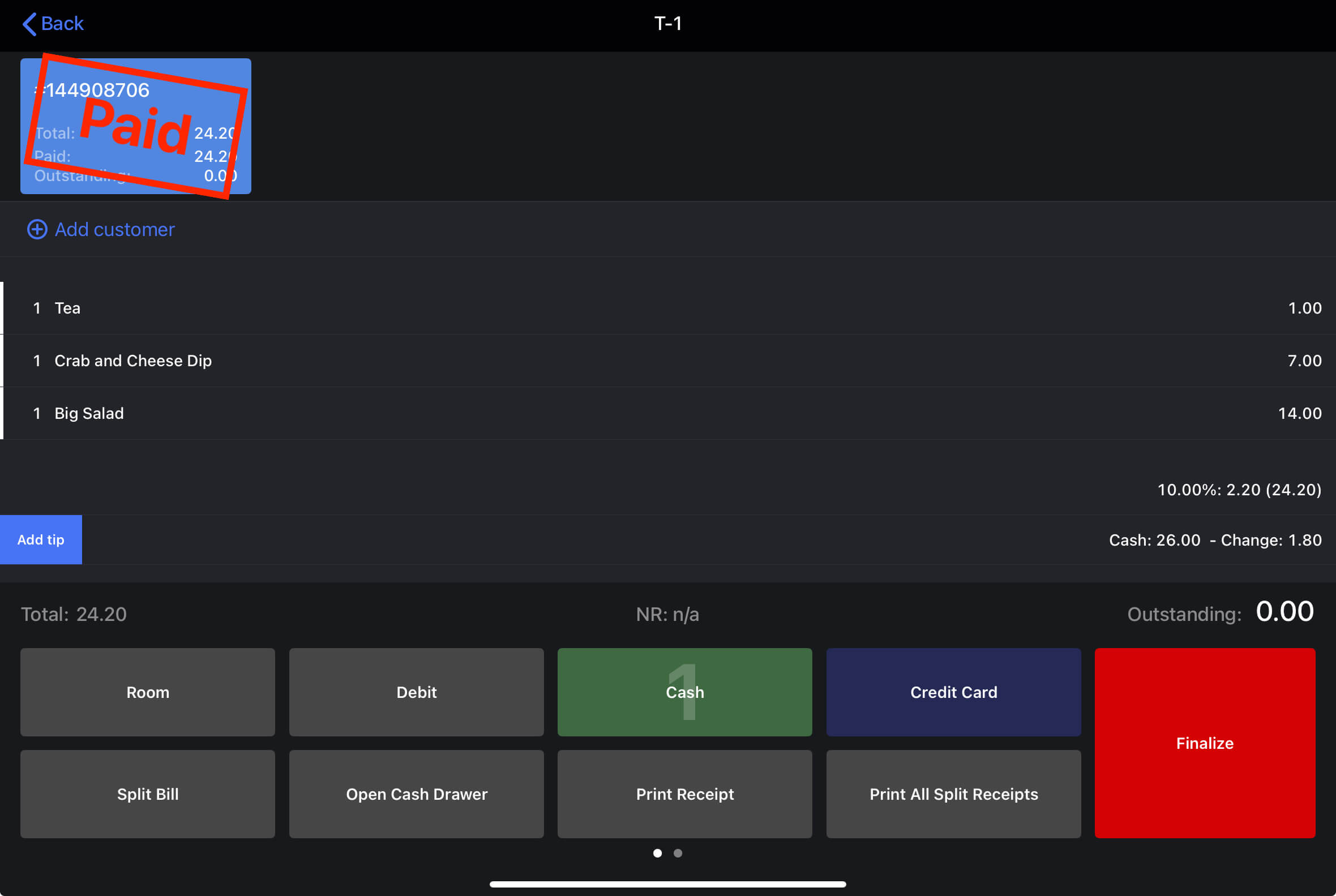 Exemple d’addition payée.