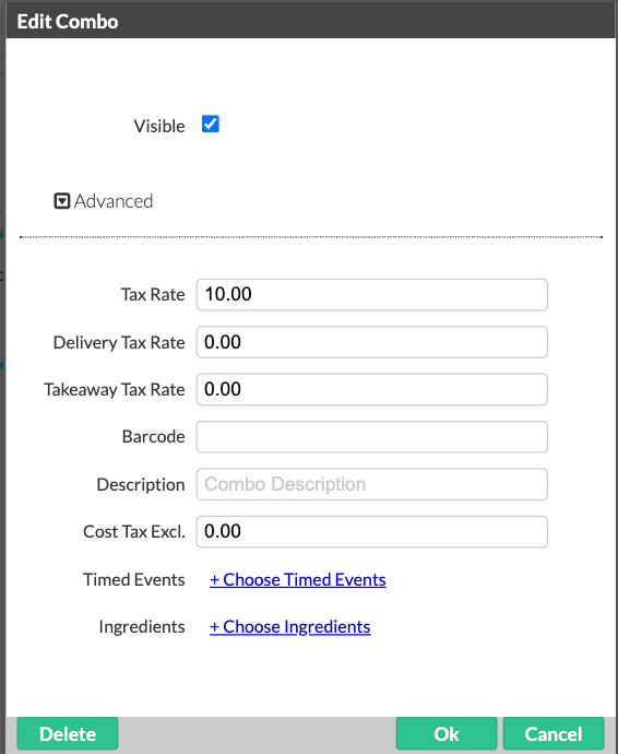 De geavanceerde instellingen in een combo
