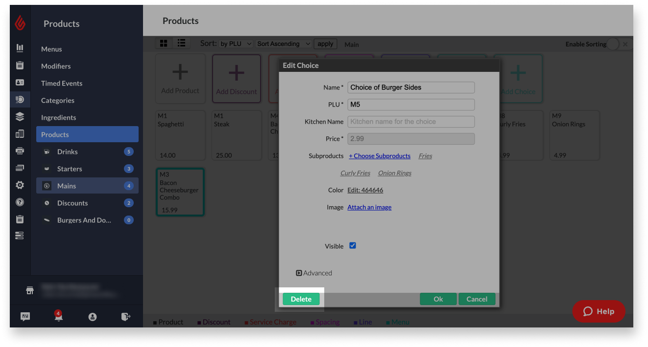 De knop Verwijderen uitgelicht