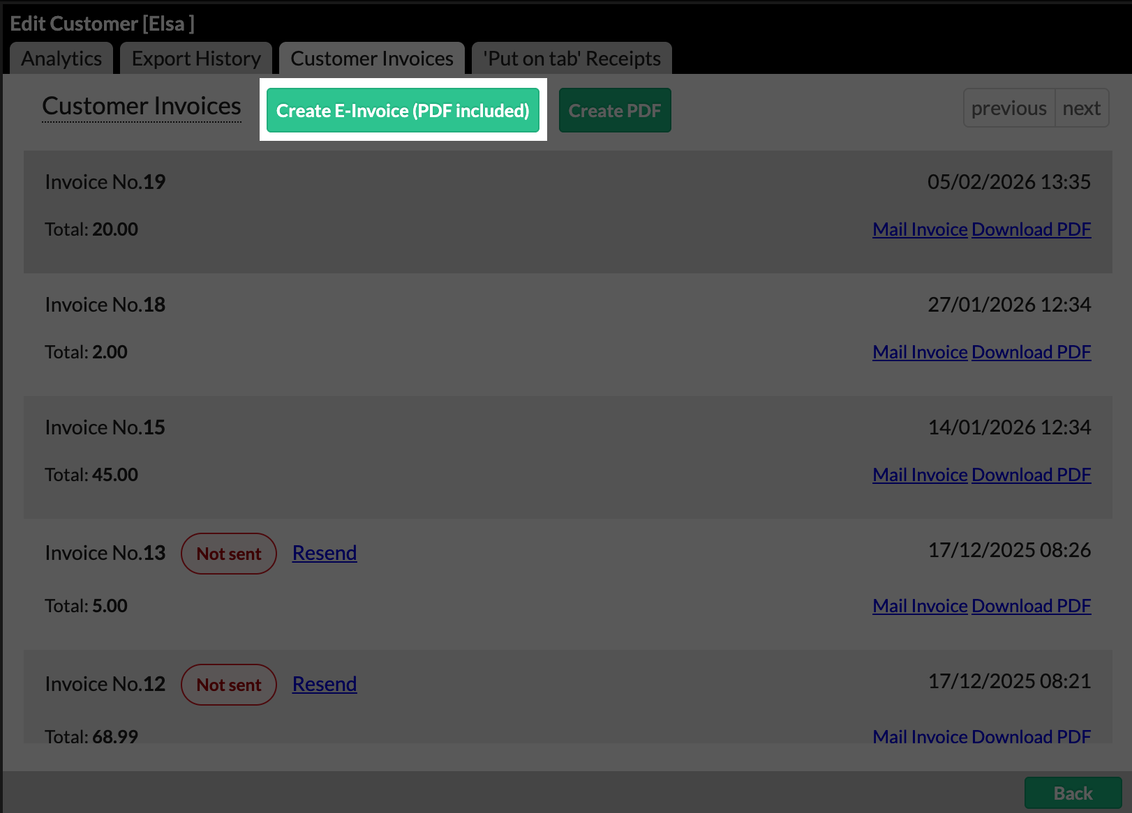 The Create e-invoice button highlighted