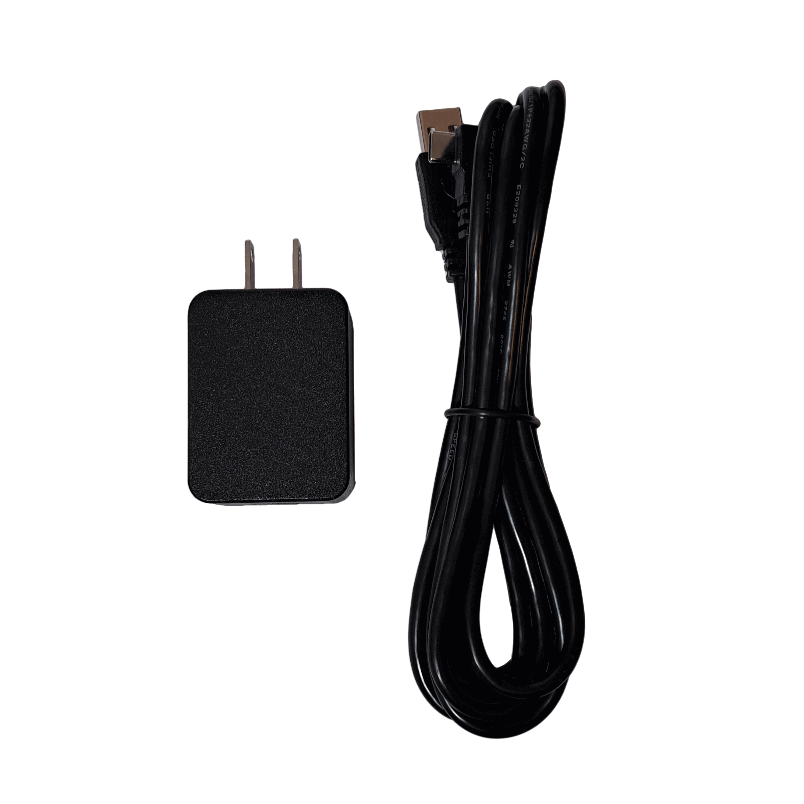 Coiled up power cable (USB) and power adapter.