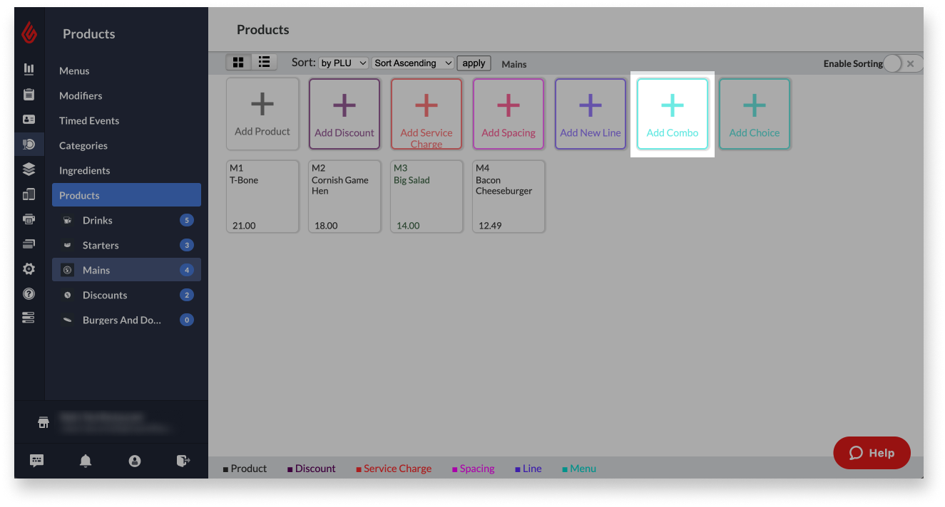 The Add Combo button highlighted