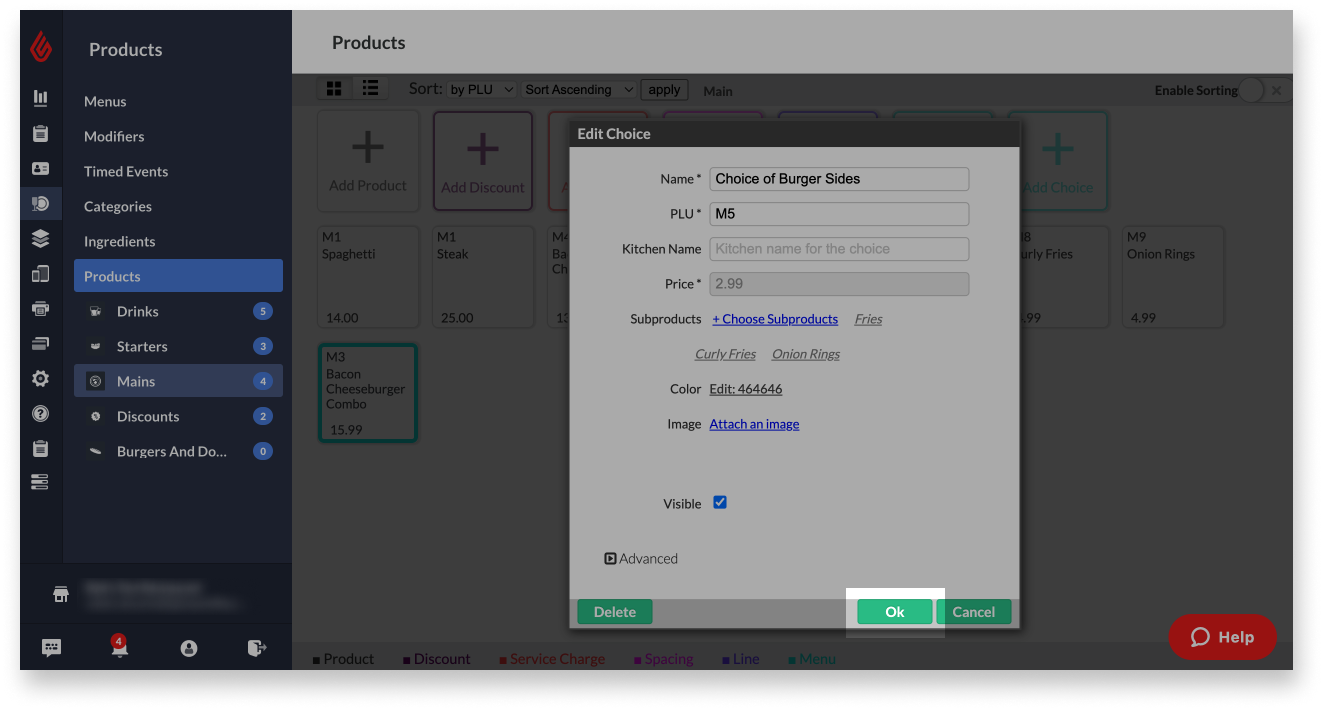 The Save button highlighted on the Edit pop-up window for a choice